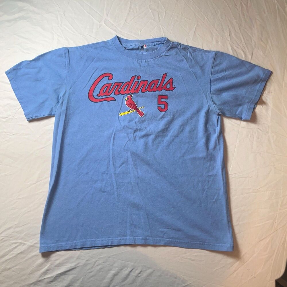 Unisex L Cardinals Baseball T-shirt Blue Majestic  #5 Albert Pujols Read Note